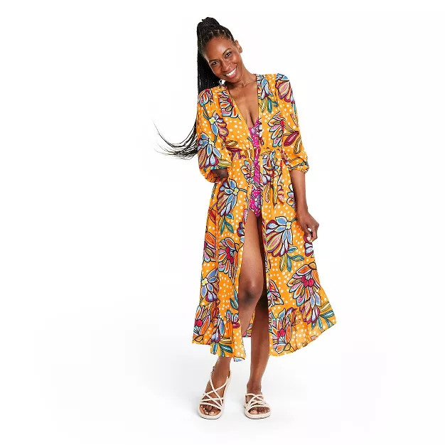 Women's Floral/Polka Dot Print Cover Up - Tabitha Brown for Target Orange | Target