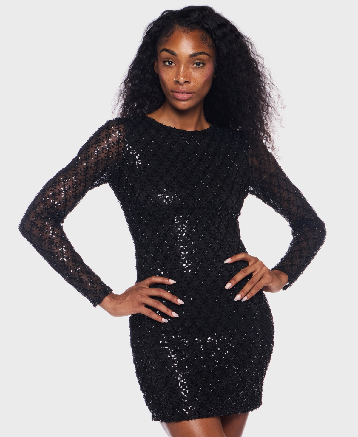 Alex & Sophia Juniors' Long-Sleeve Round Neck Dress - Black | Macy's