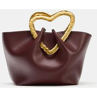 Zara - Metal-Handle Handbag - Burgundy Red - One Size Only - Woman | Zara US