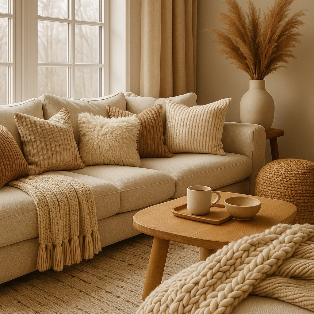 Create the perfect cozy living room with warm neutrals, textured pillows, a chunky knit throw, and soft natural tones. This space feels calming, elevated, and effortlessly aesthetic — shop the full look below.	#LTKHoliday
	•	#LTKdayinmylife
	•	#LTKcozy
	•	#LTKsalealert
	•	#LTKhomefinds
	•	#LTKinterior
	•	#LTKlivingroom
	•	#LTKdecor
	•	#LTKneutralhome
	•	#LTKmodernhome
	•	#LTKaesthetic
	•	#LTKstyleathome
