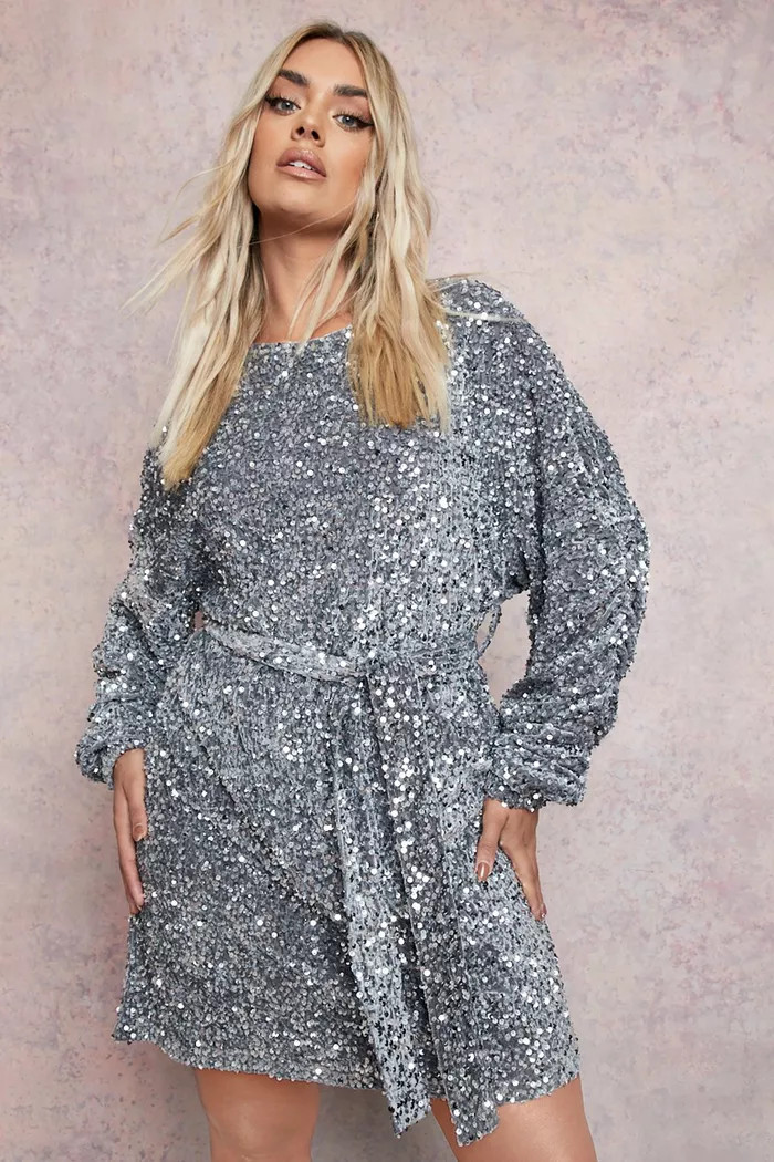 Plus Batwing Velvet Sequin Shift Dress | Boohoo.com (US & CA)