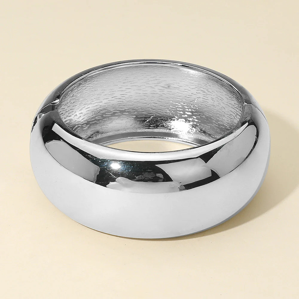 Wide Dome Metal Hinged Bangle Bracelet Rhodium | Shop Simon