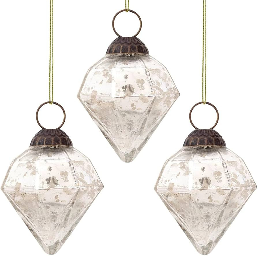 3 Pack | Luna Bazaar Mercury Glass Small Ornaments (2.25-inch, Silver, Elizabeth Design) - Great ... | Amazon (US)