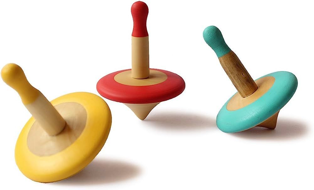 Shumee Colorful Organic Wooden Spinning Tops (3 Pcs)| Montessori & Kindergarten Toys for Balance ... | Amazon (US)