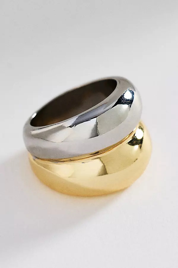 Mixed Metal Ribbed & Stacked Ring | Anthropologie (US)