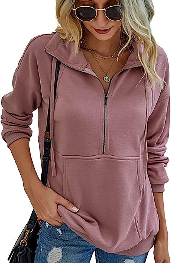 Minipeach Women's Long Sleeve Tops, Tie Dye Sweatshirt, Zip Up Hoodie Oversized-Sweatshirts Pullo... | Amazon (US)