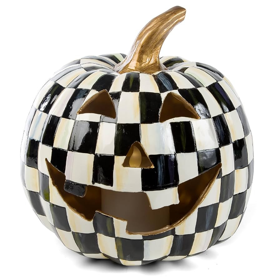 MACKENZIE-CHILDS Courtly Check Illuminated Jack-O’-Lantern, Black-and-White Light-Up Pumpkin De... | Amazon (US)