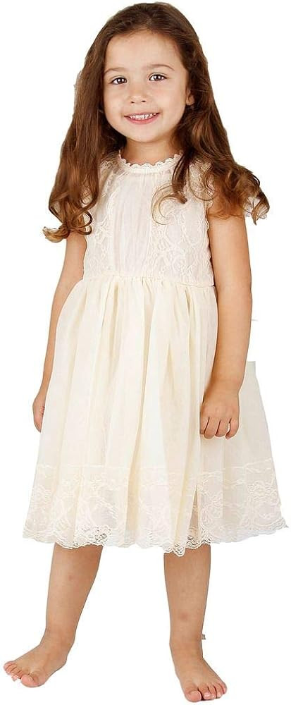 Ivory Off White Lace Vintage Flower Girl's Dress | Amazon (US)