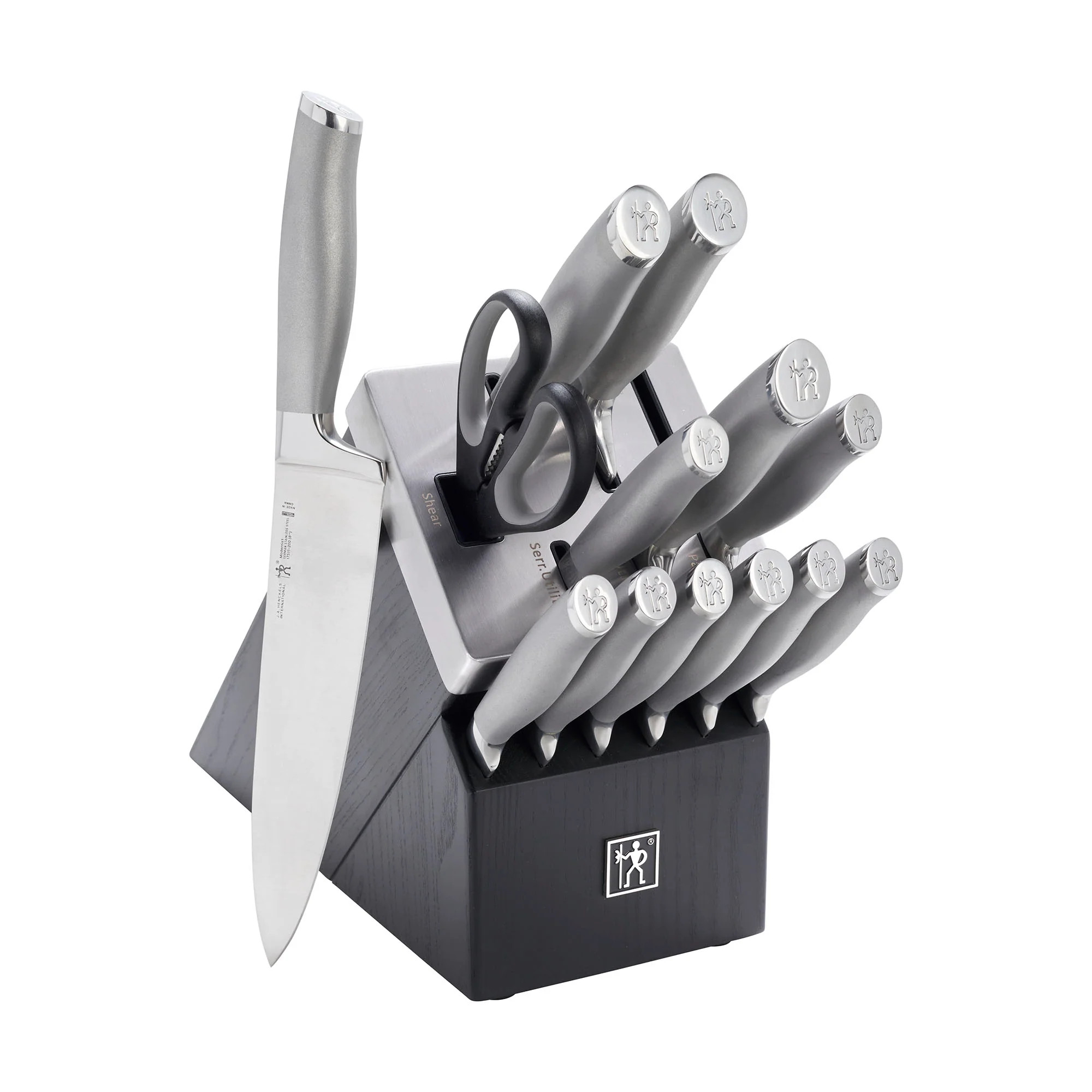 Henckels Modernist 14-pc Self-Sharpening Knife Set with Block, Chef Knife, Paring Knife, Bread Knife, Steak Knife, Dark Brown, Stainless Steel | Shop Simon