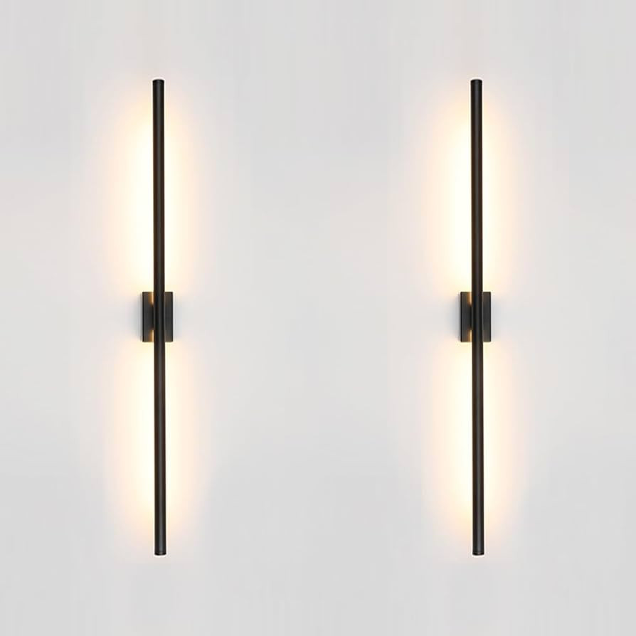 Only Suitable for Small Junction Box Set of 2 Dimmable Hardwired Linear Black LED Wall Sconce Nar... | Amazon (US)