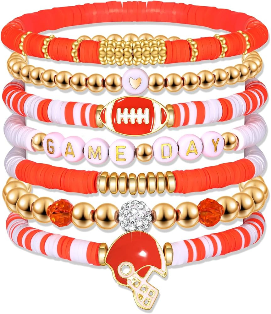 Game Day Bracelets for Women - Red, Black, Blue Heishi Clay Beaded Stretch Bracelets - Stackable ... | Amazon (US)