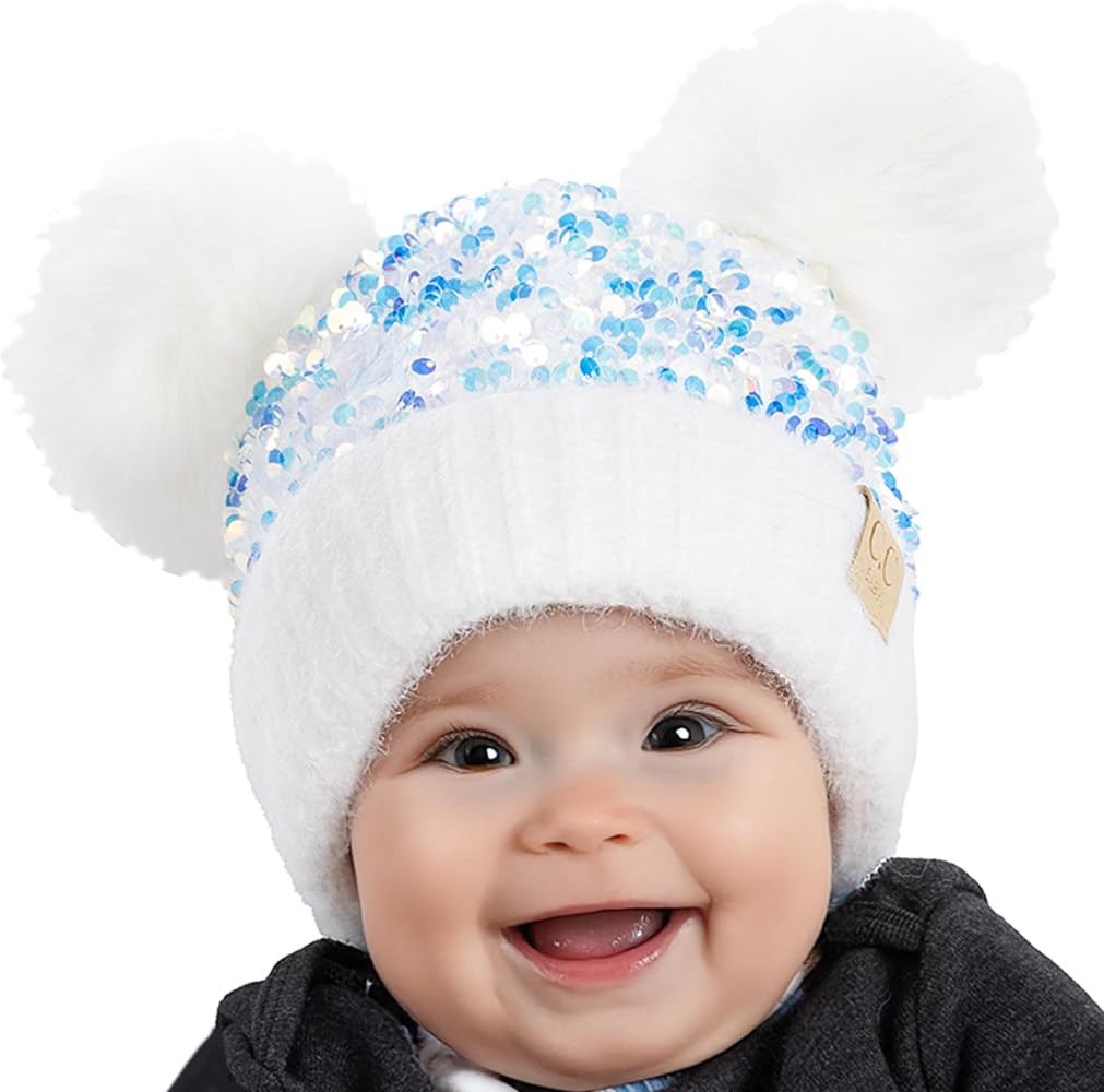 Funky Junque Baby Pom Pom Beanie, Warm Winter Hat for Infants and Toddlers, Chenille Double Pom P... | Amazon (US)