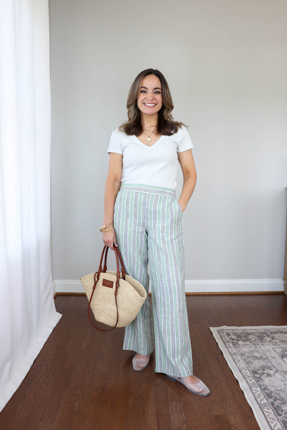 My newest love - jelly shoes! Here are a few different ways I'll be wearing mine this summer. 

Shoes (Sam Edelman): true to size and comfortable. I can wear these for a day of running errands no issues. 

Striped Pants (LOFT): Petite XXS/00 | 10.5" rise | 27.5" inseam (27" in petite XXS/00)
Grey Top (Old Navy): Petite XS

My sizing for comparison: 4'10", 105lbs 32", 24", 36". 25" ankle inseam 27-28" full length inseam.  

 #LTKPetite