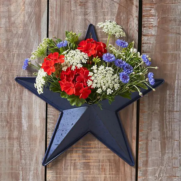 Blue Metal Star Hanging Wall Pocket 12 Inch | Antique Farm House