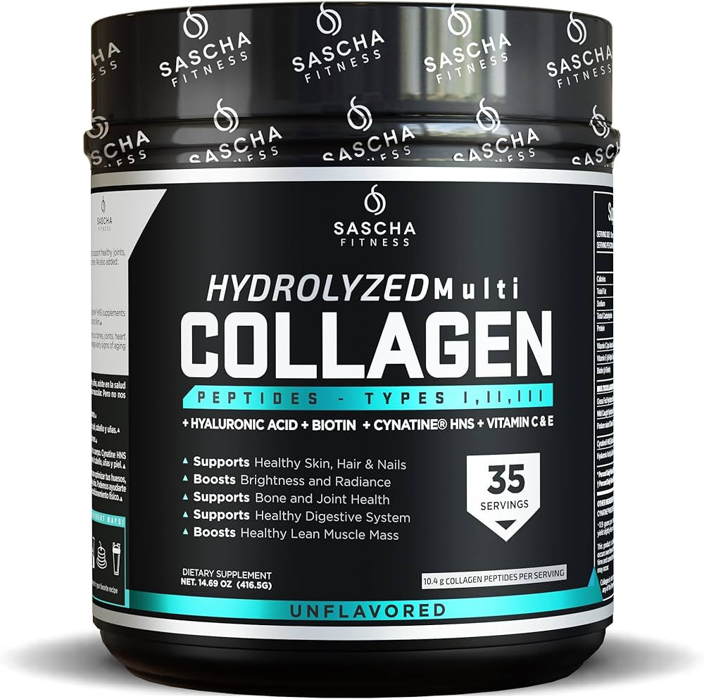 SASCHA FITNESS Hydrolyzed Multi Collagen Peptides Tipes 1,2 & 3 |Hyaluronic Acid|Biotin |Cynatine... | Amazon (US)