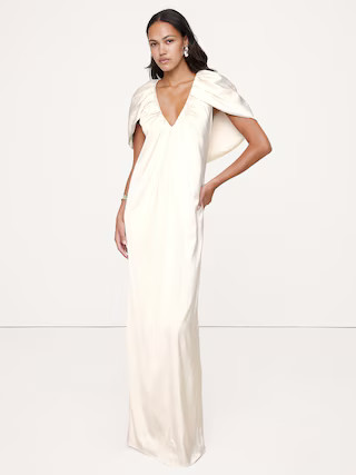 Stretch-Satin Cape Maxi Dress | Banana Republic (US)