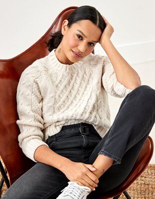 AE Chunky Cable Knit Boyfriend Sweater | American Eagle Outfitters (US & CA)