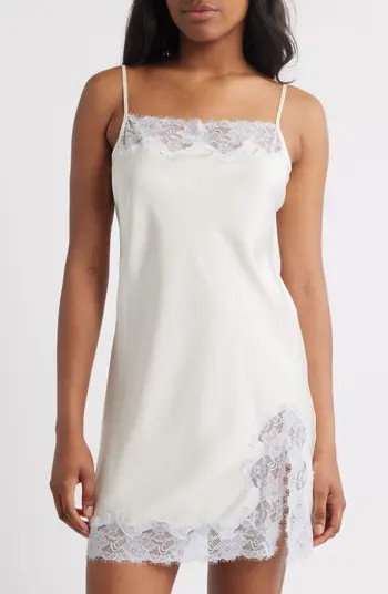Open Edit Lace Trim Satin Chemise in Pink Beauty at Nordstrom, Size Medium | Nordstrom