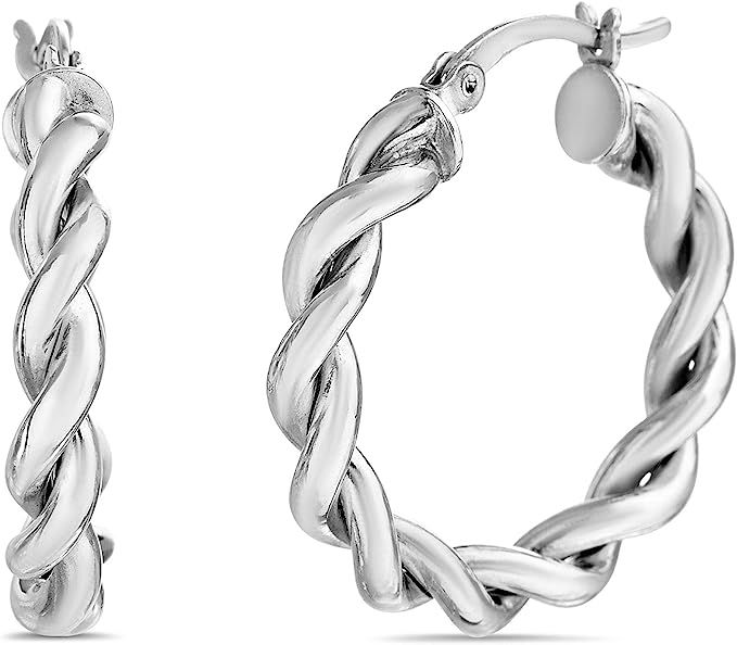 WILLOWBIRD Rhodium Plated Sterling Silver Twisted Rope Hoop Earrings for Women | Amazon (US)