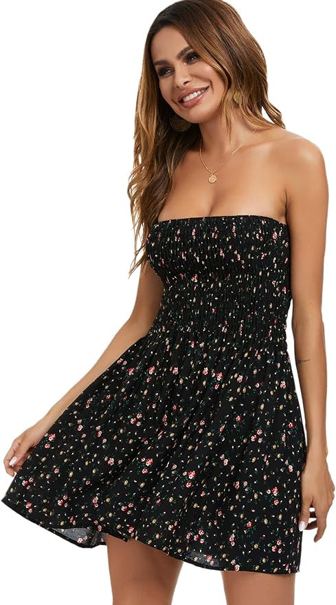 Just Quella Women's Summer Cover Up Strapless Dresses Tube Top Beach Mini Dress | Amazon (US)