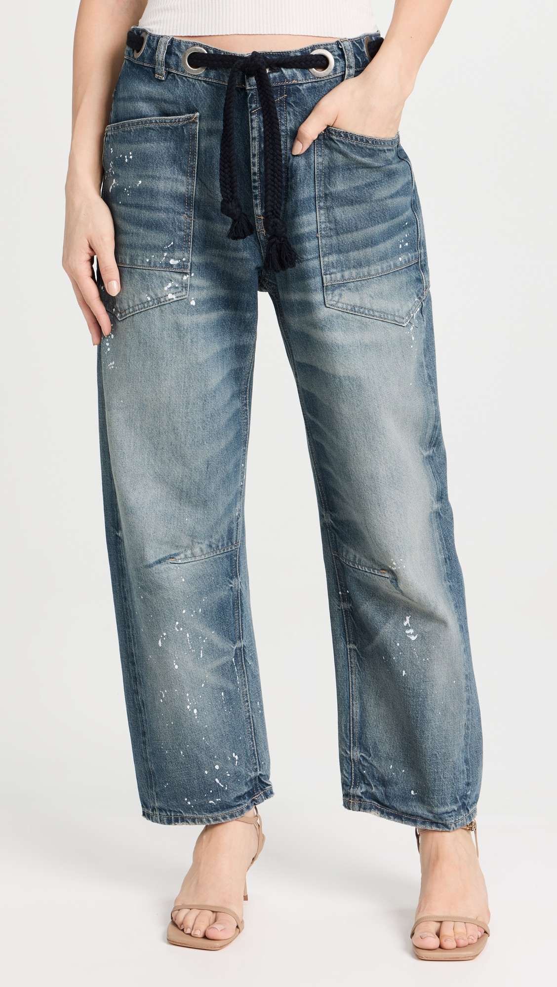 Free People Moxie Pull-On Barrel Jeans Timeless Blue 31 | Shopbop