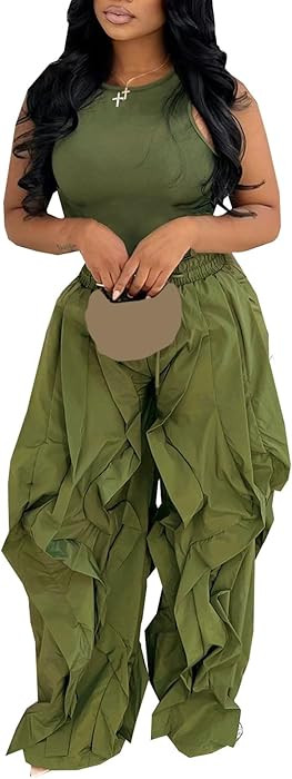 Molisry Women's Pants Sets 2 Piece Outfits Summer Tank Top Baggy Fringe Ruffle Pants Barrel Loung... | Amazon (US)