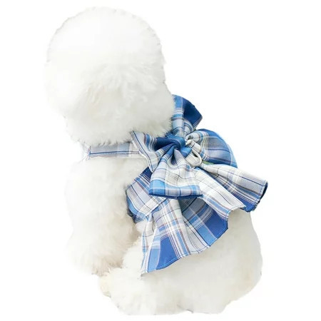 Plaid Dog Dress Bow Tie Harness Leash Set for Small Dogs Cats Girl Cute Princess Dog Dresses Spring Summer Rabbit Clothes Pet Outfits - M | Walmart (US)
