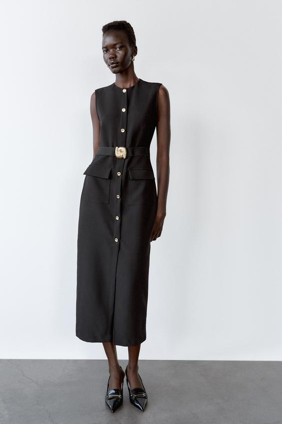BELTED CREPE MIDI DRESS | Zara US