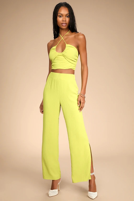 Follow the Breeze Lime Green High-Waisted Wide-Leg Pants | Lulus (US)