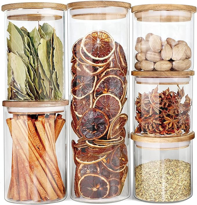 Glass Jars with Wood Lids Urban Green, Airtight Glass Canisters Sets, Glass Storage Containers, 6... | Amazon (US)