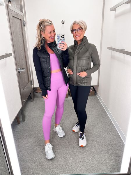 Quality activewear for workouts or running around town. These leggings are buttery soft with great support, and the jacket has a great style & closer fit. 

We’re in a small in everything  