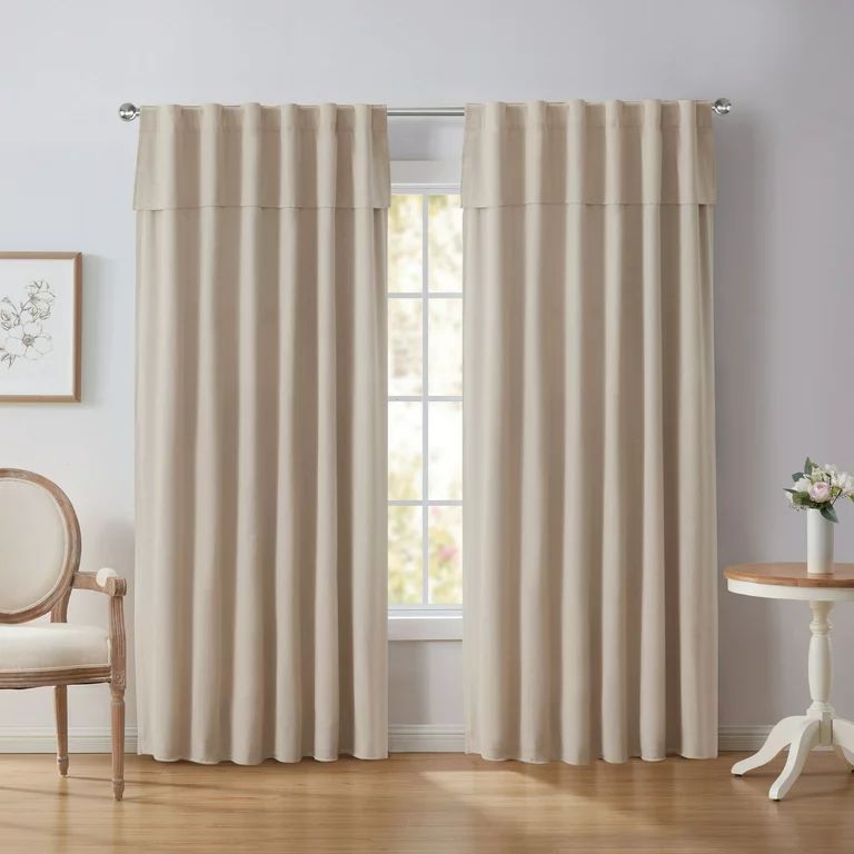 My Texas House Hayden Solid Blackout Back Tab Single Curtain Panel with Valance, Linen, 52" x 86" | Walmart (US)