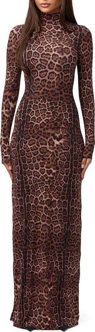 Leopard Print Long Sleeve Body-Con Maxi Dress | Nordstrom