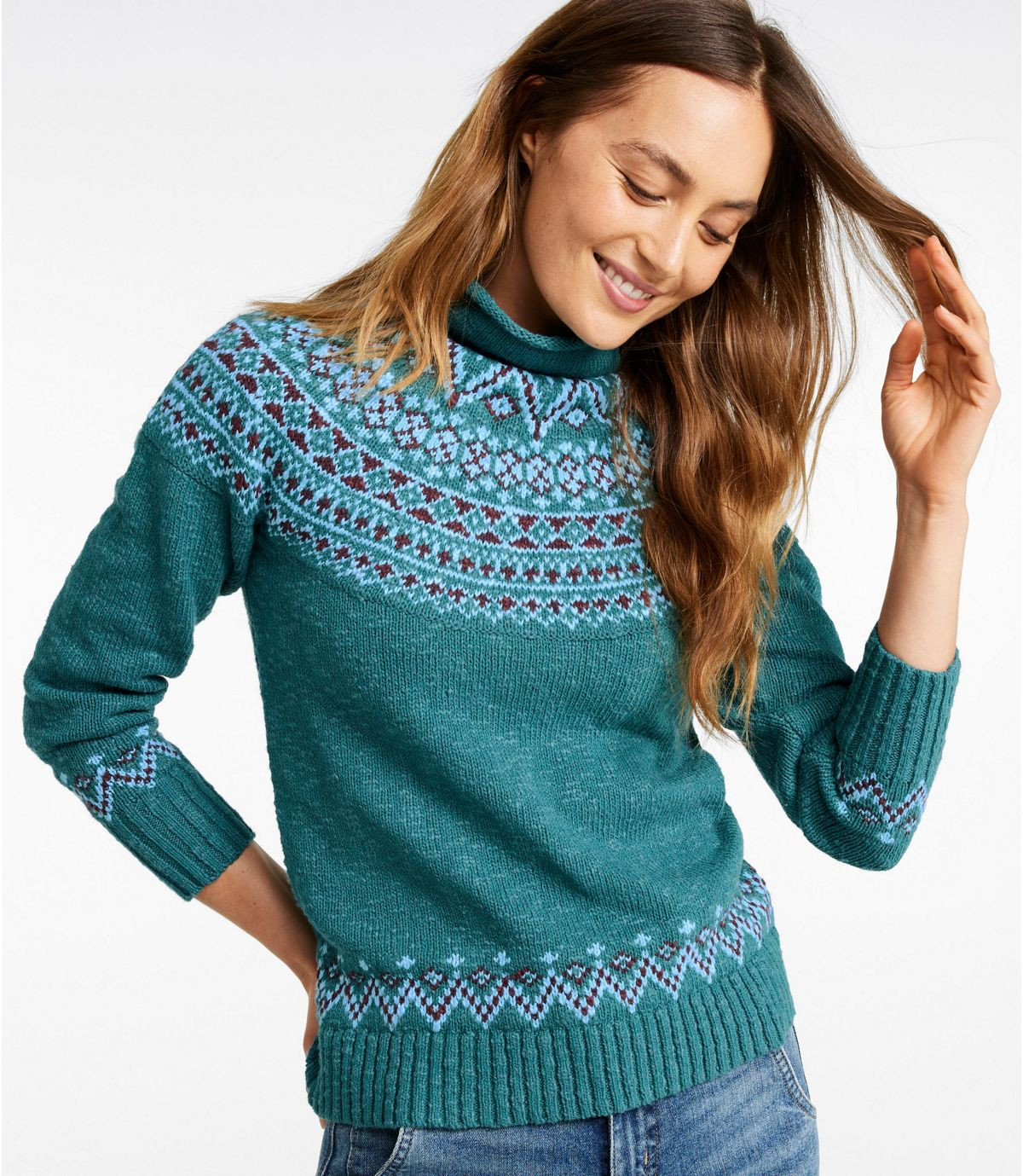 Women's Cotton Ragg Sweater, Funnelneck Pullover Fair Isle | L.L. Bean