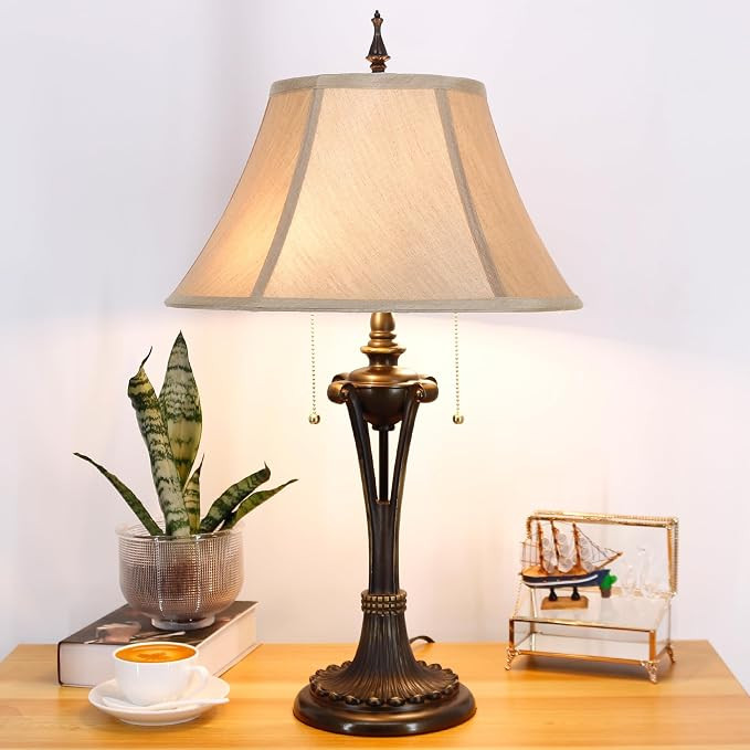 Farmhouse Table Lamp Antique Resin Base Traditional Rustic Mid-Century Large Desk Lamp 27 Inch Ta... | Amazon (US)