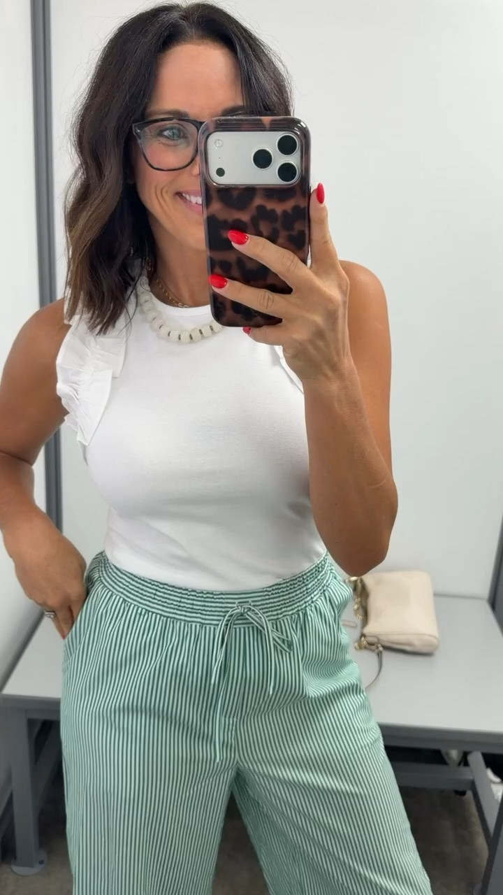 this Walmart outfit is such a cute everyday look 😍 the striped pants are SO good and I love the little ruffle detail on the top! size XS 🤍💚

#walmartfashion #walmartfinds #walmartstyle #affordablefashion #ltkfashion #ltkfinds #outfitinspo #casualoutfit #summeroutfit #fashionfinds