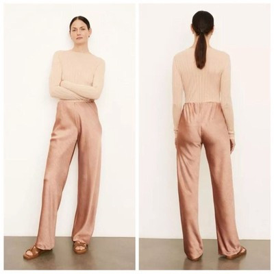 Vince Satin Bias Gold Metallic Crinkle High Rise Wide Leg Elastic Waist Pants XL | eBay US