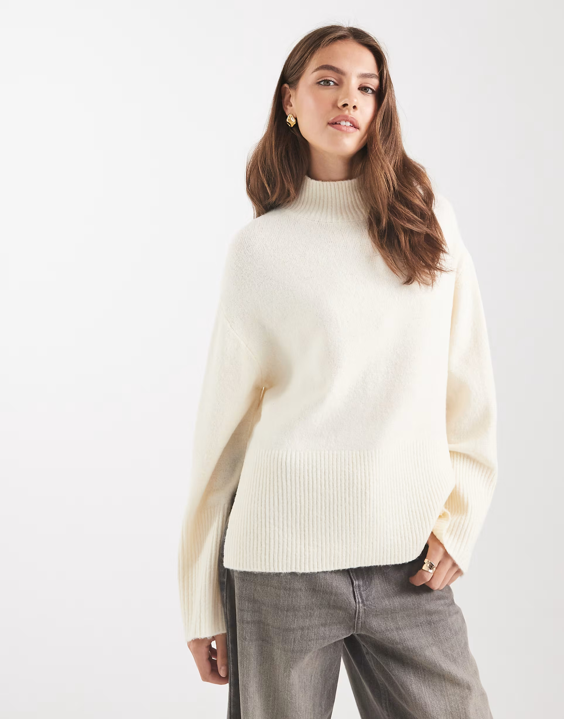 Brave Soul high neck jumper with wide sleeves in cream | ASOS | ASOS (Global)