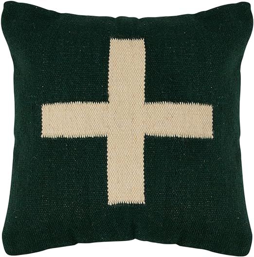 Creative Co-Op Swiss Cross Cotton Wool Throw Pillow, Green and Cream | Amazon (US)