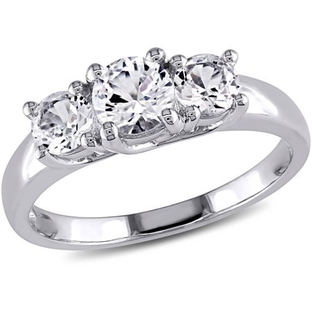 Miabella 1-1/3 Carat T.G.W. Created White Sapphire 10kt White Gold Three-Stone Engagement Ring | Walmart (US)