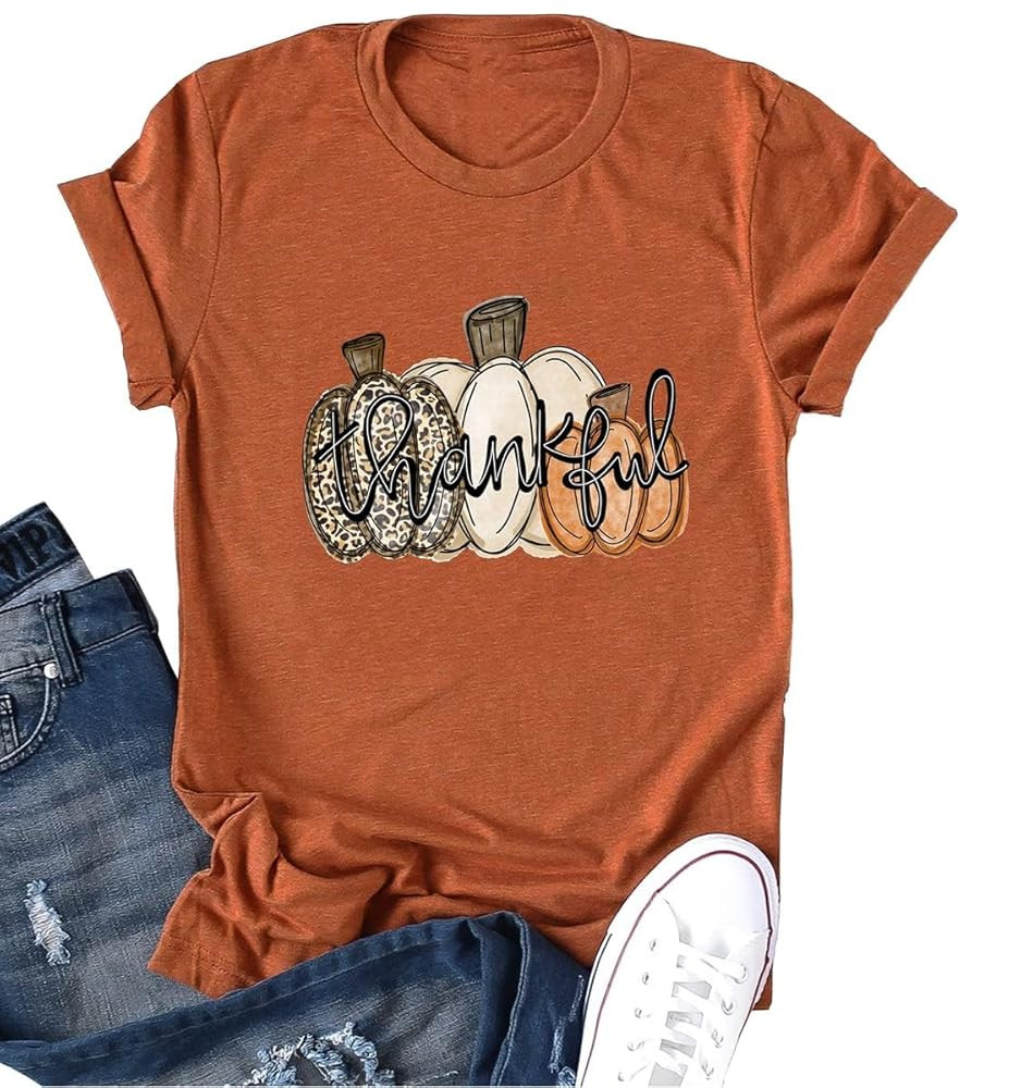 Ykomow Fall Pumpkin Shirts Womens Casual Autumn Thanksgiving Graphic Tees Halloween Tops | Amazon (US)