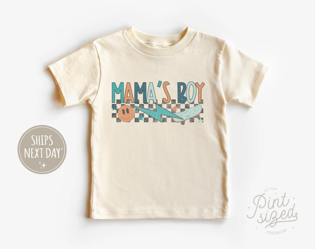Mama's Boy Toddler Shirt Boys Checkered Tee Retro Natural Kids Shirt - Etsy | Etsy (US)