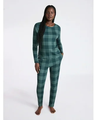 Joyspun Women's Waffle Knit Long Sleeve Top and Joggers Pajama Set, 2-Piece, Sizes S-3X - Walmart... | Walmart (US)