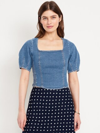 Square-Neck Denim Cropped Top | Old Navy (US)