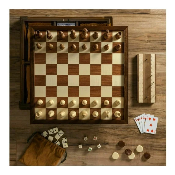 WS Game Company Chess 7-in-1 Heirloom Edition - Play Chess, Checkers, Backgammon, Cribbage, Domin... | Walmart (US)