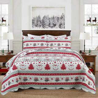 C89 Christmas Red Snowman Bell Queen Size Polyester Quilt Bedspread Set | The Home Depot