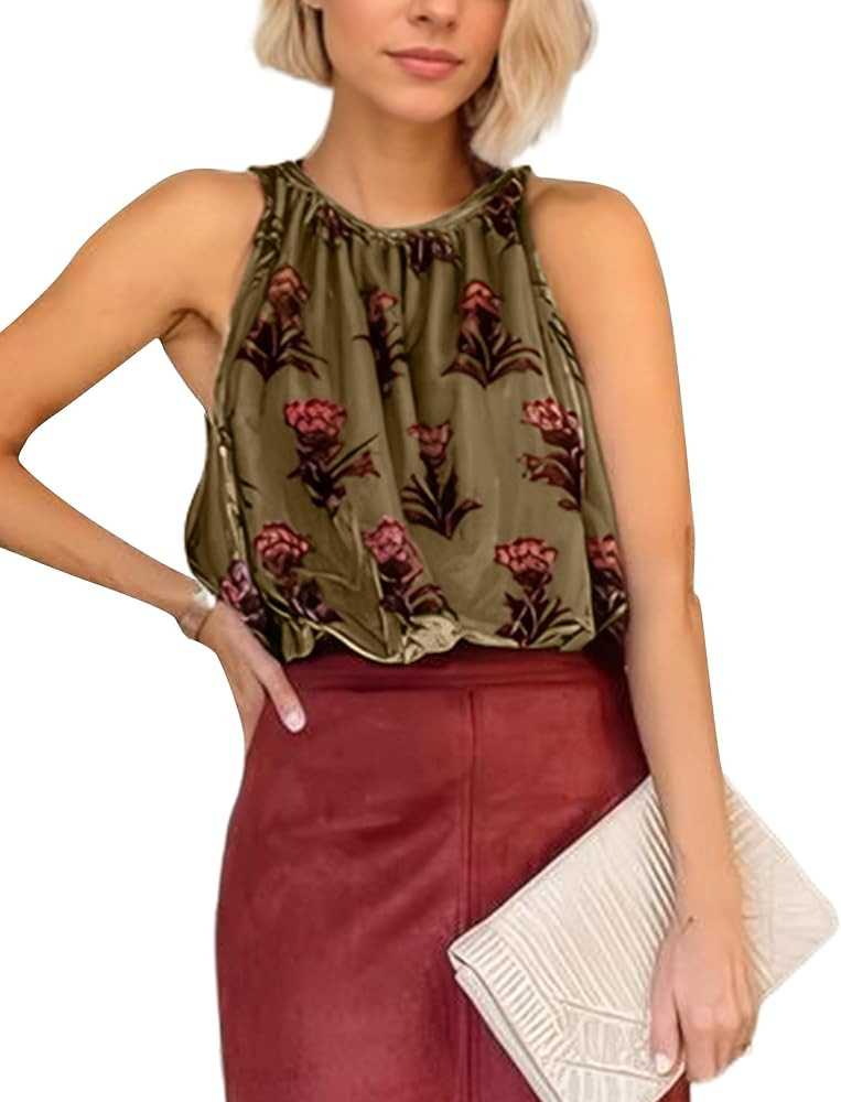 Womens Velvet Bubble Tank Top Floral Velvet Crop Tank Tops Crew Neck Racerback Sleeveless Flower ... | Amazon (US)