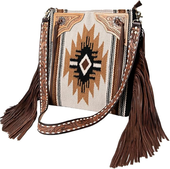 American Darling Messenger Hand Tooled Saddle Blanket Genuine Leather Western Women Bag Handbag P... | Amazon (US)