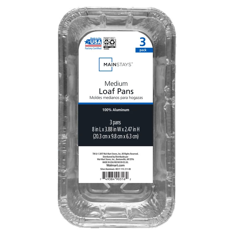 Mainstays Aluminum Foil 2 lb. Loaf Pans, 3 Count Disposable for Easy Cleaning | Walmart (US)