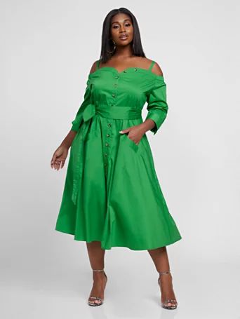 Corrine Cold Shoulder Poplin Dress - Gabrielle Union X FTF - Fashion To Figure | Fashion to Figure